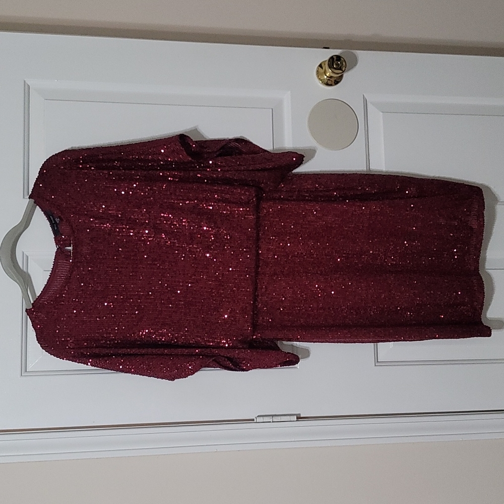 Burgundy Sequined Cocktail Dress, sz 10